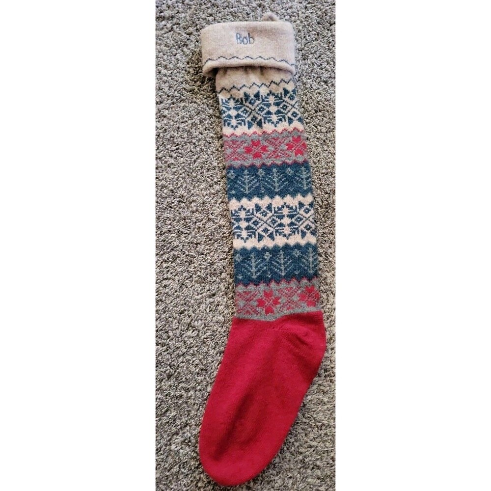 Land's End Knit Wool Red Christmas Stocking Snowflakes Scotland Coming Home VTG